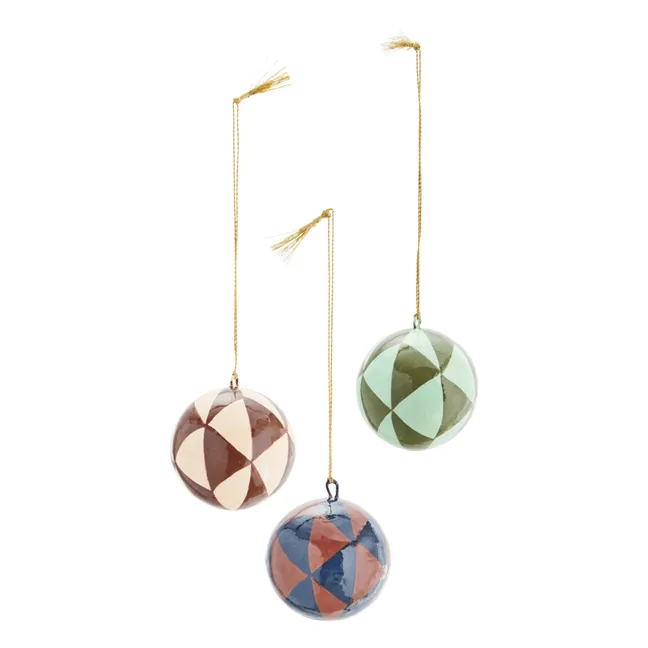 Boule de Noël en papier mâché - Set de 3 | Multicolore