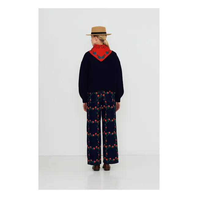 Cardigan Roses Oversized Laine | Bleu marine