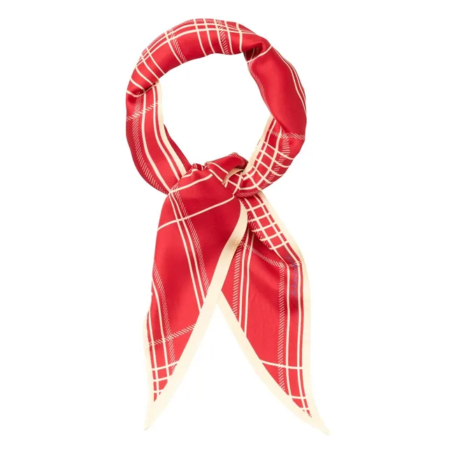 Foulard Triangle Grid Soie | Rouge