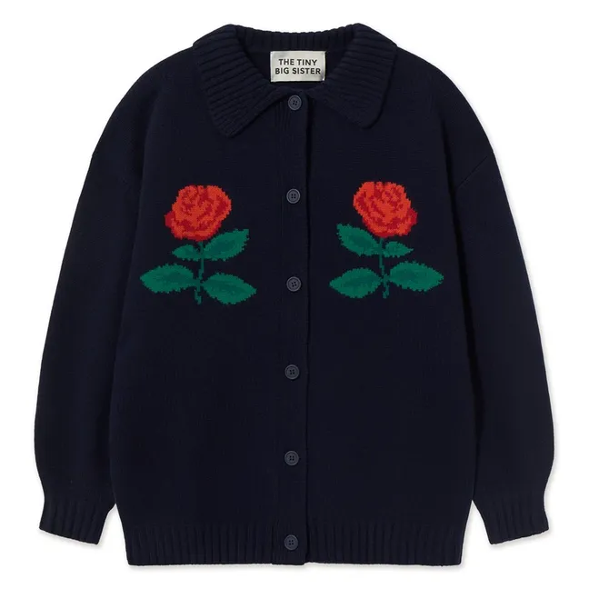 Cardigan Roses Oversized Laine | Bleu marine