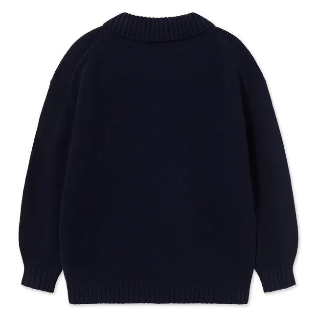 Cardigan Roses Oversized Laine | Bleu marine