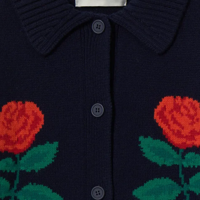 Cardigan Roses Oversized Laine | Bleu marine