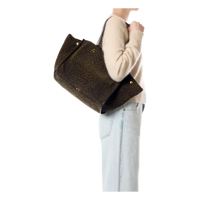 Sac Léon M Croute Velours Léopard | Kaki