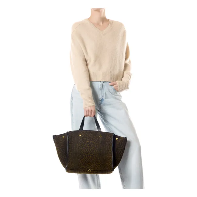 Sac Léon M Croute Velours Léopard | Kaki