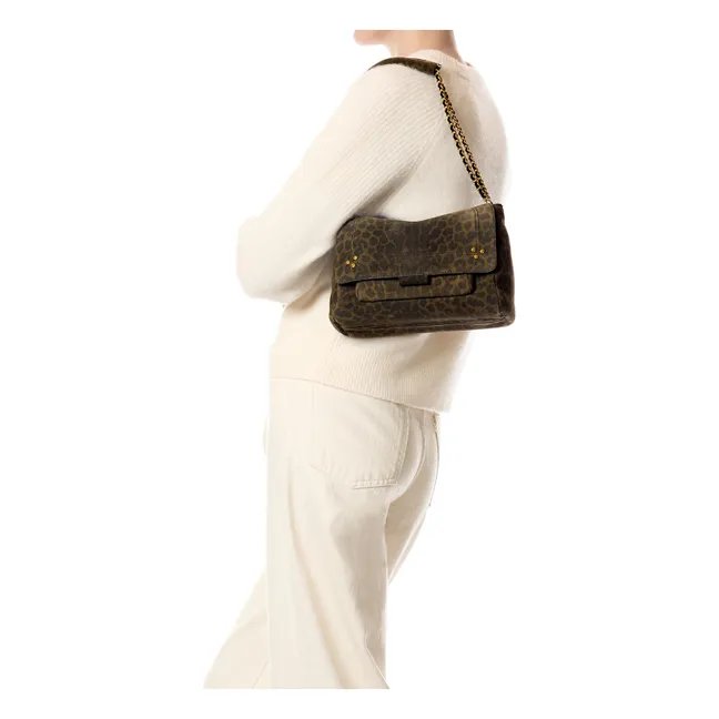 Sac Lulu M Croute Velours Léopard | Kaki
