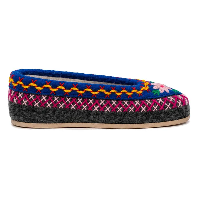 Chaussons Fleuris Laine - Collection Enfant | Gris anthracite