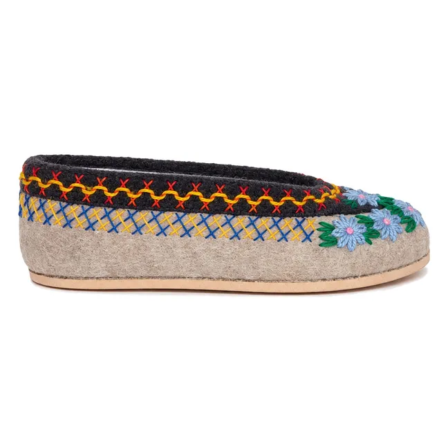 Chaussons Fleuris Laine - Collection Femme | Crème