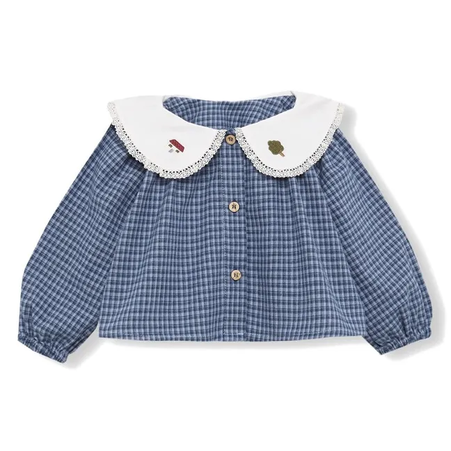 Ensemble Blouse et Bloomer Vichy Coton Bio | Bleu indigo