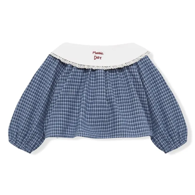 Ensemble Blouse et Bloomer Vichy Coton Bio | Bleu indigo