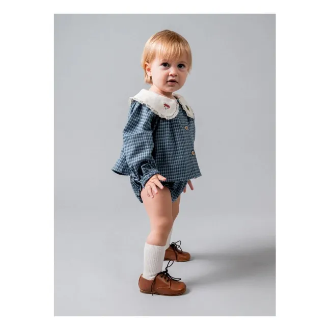 Ensemble Blouse et Bloomer Vichy Coton Bio | Bleu indigo