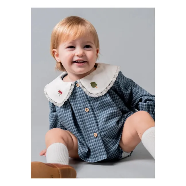 Ensemble Blouse et Bloomer Vichy Coton Bio | Bleu indigo