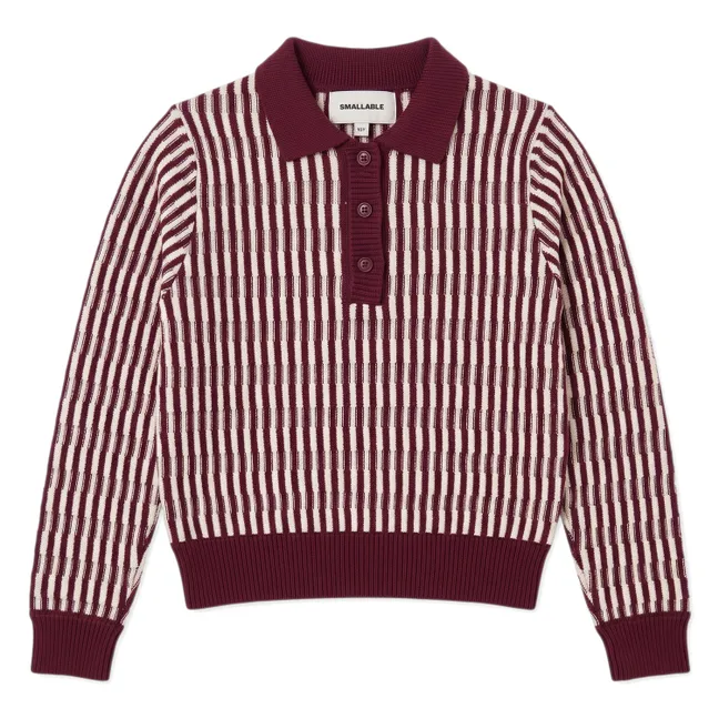 Pull Col Polo Zia Rayé | Rouge cerise