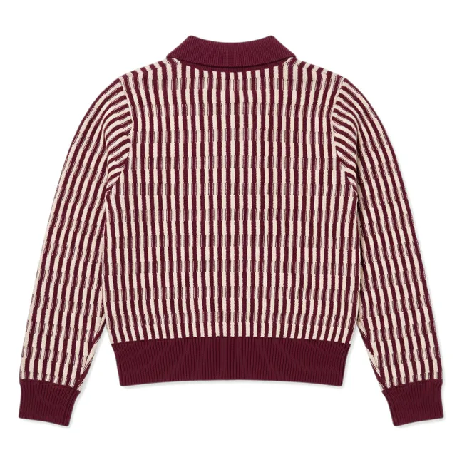 Pull Col Polo Zia Rayé | Rouge cerise