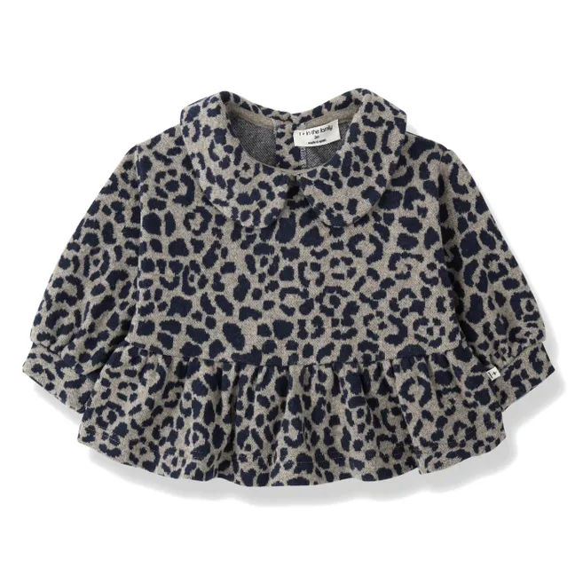 Ferrara Leopard Fleece Blouse | Dark Blue