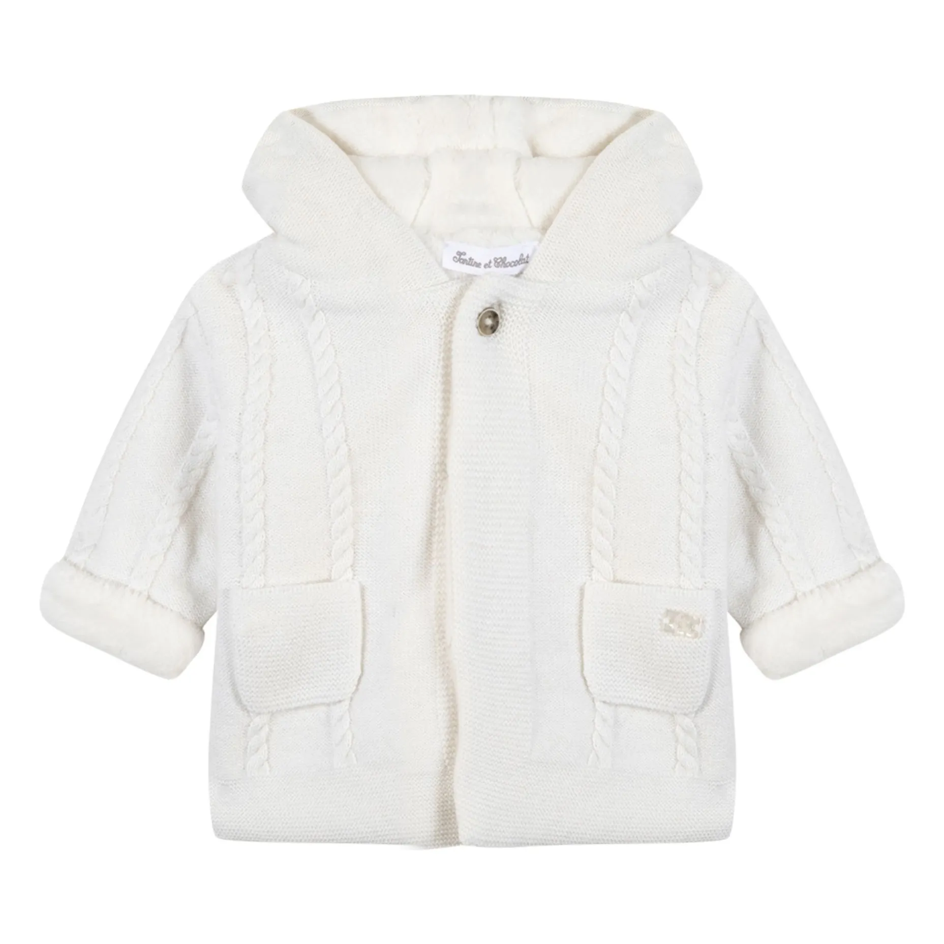 Tartine Et Chocolat Ivory Mesh-Lined Fleece Coat