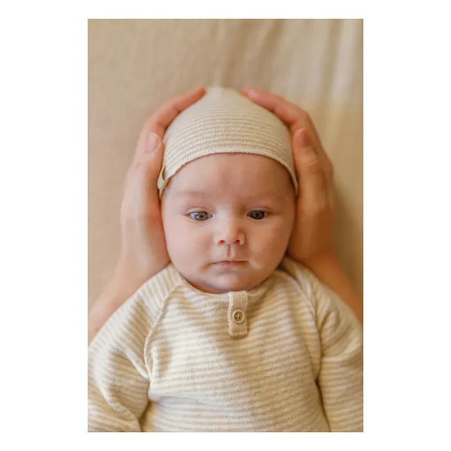 Honore Striped Beanie | Beige