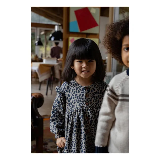 Matera Leopard Fleece Dress | Dark Blue