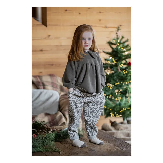 Roma Leopard Fleece Pants | Taupe brown