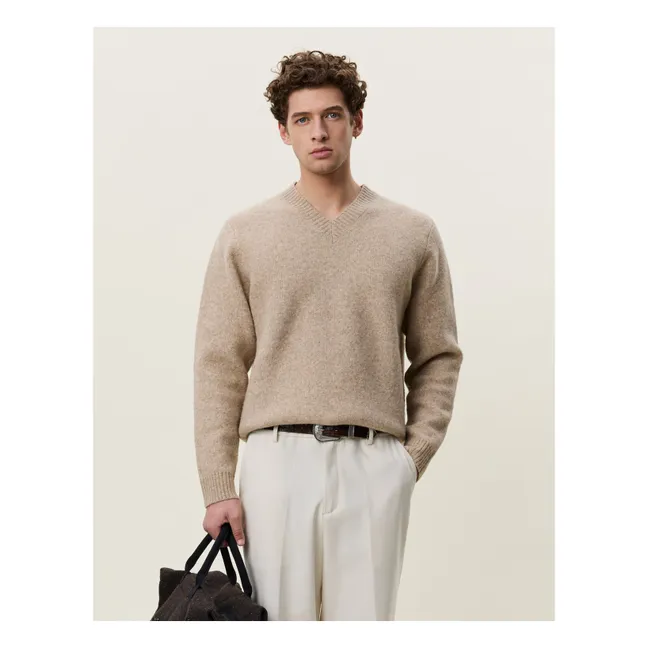 V-Neck Wool Sweater | Beige