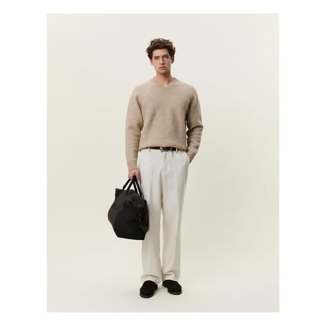 Jersey de cuello en V de lana | Beige