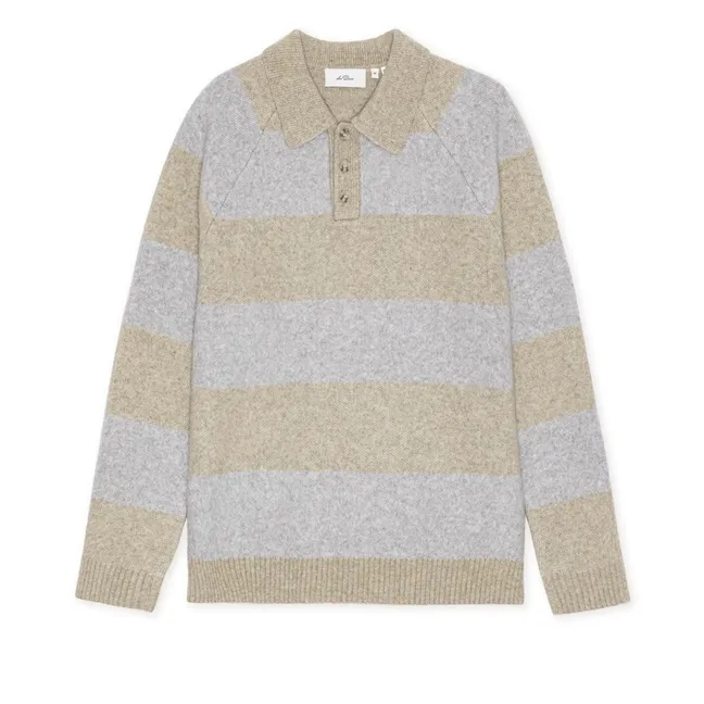 Striped Marled Knit Polo Shirts | Sand grey