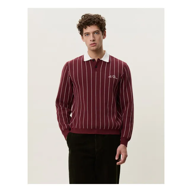 Signature Striped Polo Shirt  | Burgundy