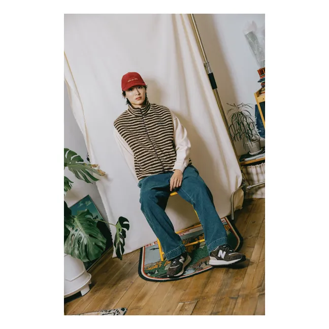 Striped Fleece Jacket | Brown