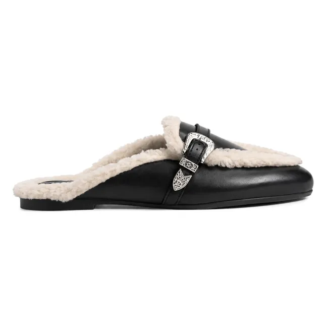 Mules Aspen Cuir et Fourrure | Noir