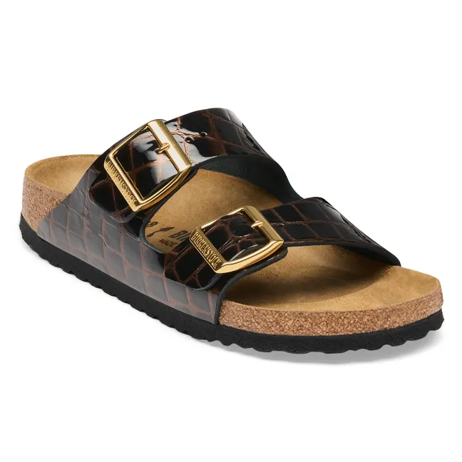 Sandales Arizona Cuir Embossé Croco | Noir