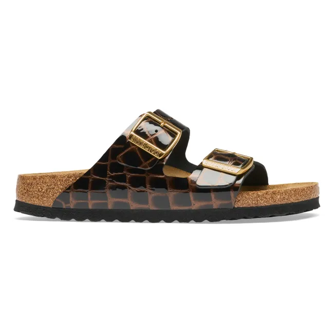 Sandales Arizona Cuir Embossé Croco | Noir