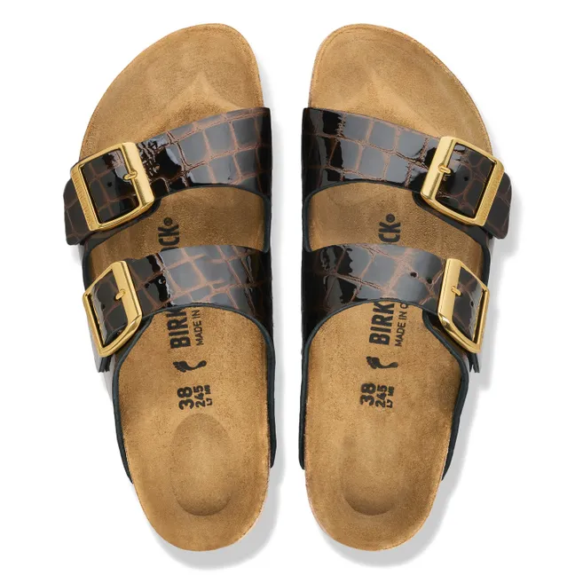 Sandalias Arizona de piel con relieve de cocodrilo | Negro