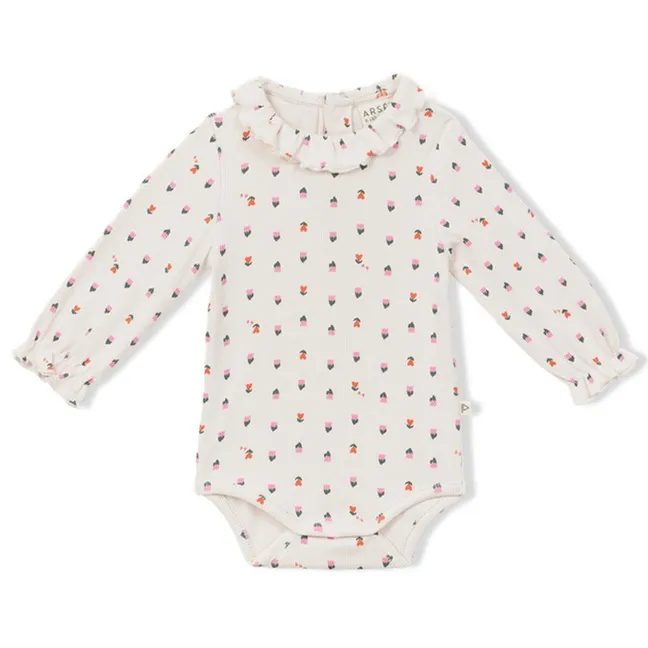 Body Côtelé Fleuri Coton Bio | Rose
