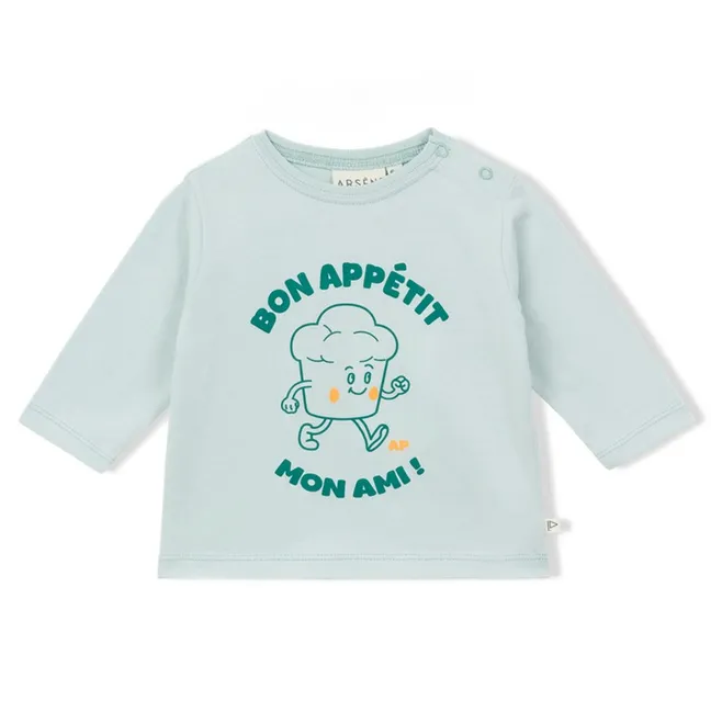 T-shirt Bon Appétit Mon Ami Coton Bio Bébé | Bleu pâle