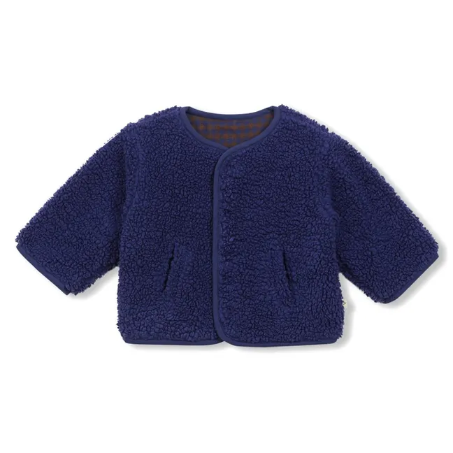 Veste Réversible Façon Sherpa Carreaux Coton Bio Bébé | Bleu marine