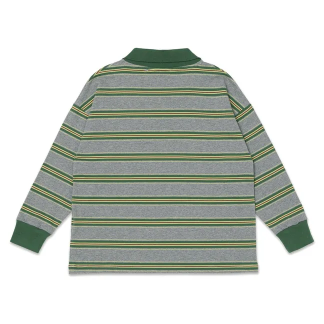 Polo Rayé Logo Coton Bio | Bleu gris