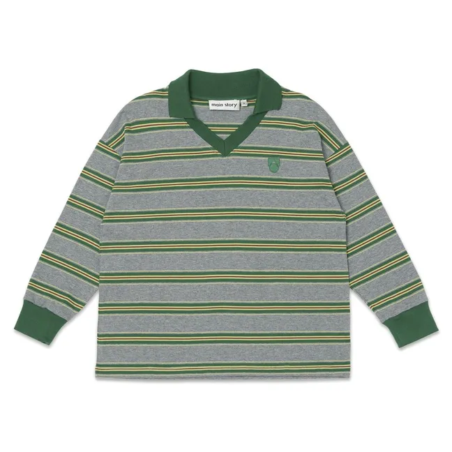 Polo Rayé Logo Coton Bio | Bleu gris