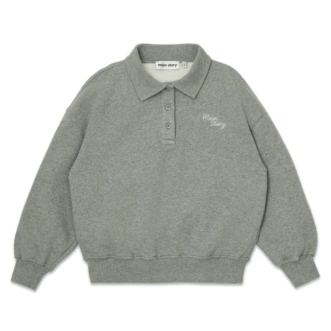 Sweat Col Polo Coton Bio | Gris