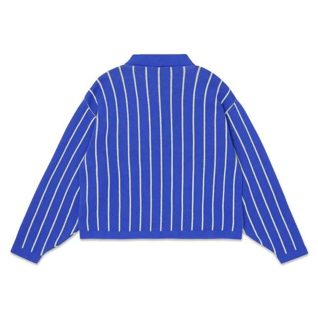 Sweat Col V Rayé Coton Bio | Bleu électrique