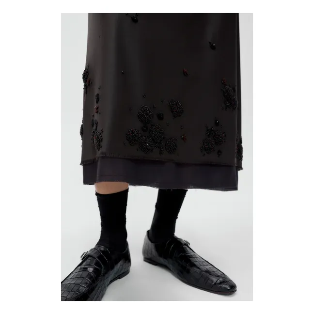 Jupe Tailored Embellished Laine  | Marron foncé