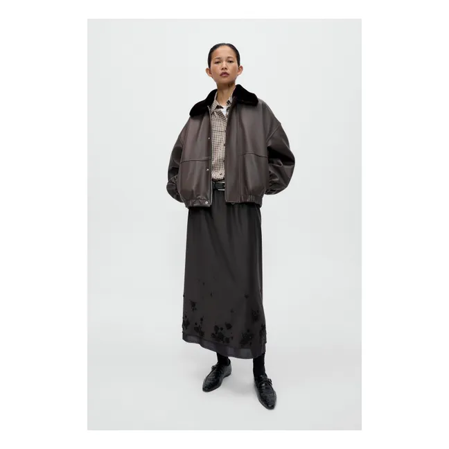 Jupe Tailored Embellished Laine  | Marron foncé
