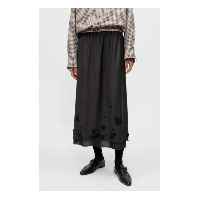 Jupe Tailored Embellished Laine  | Marron foncé