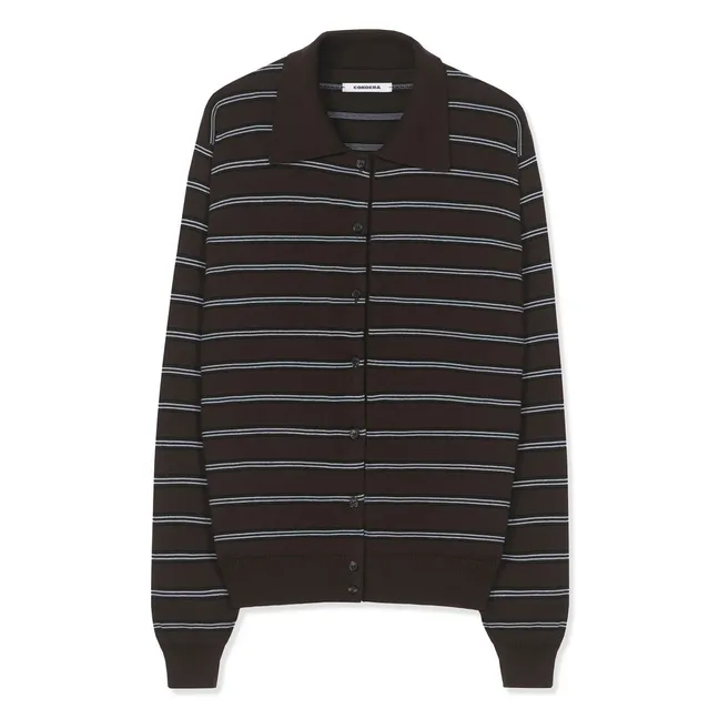 Cardigan Polo Rayé Coton | Marron