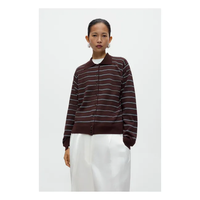 Cardigan Polo Rayé Coton | Marron