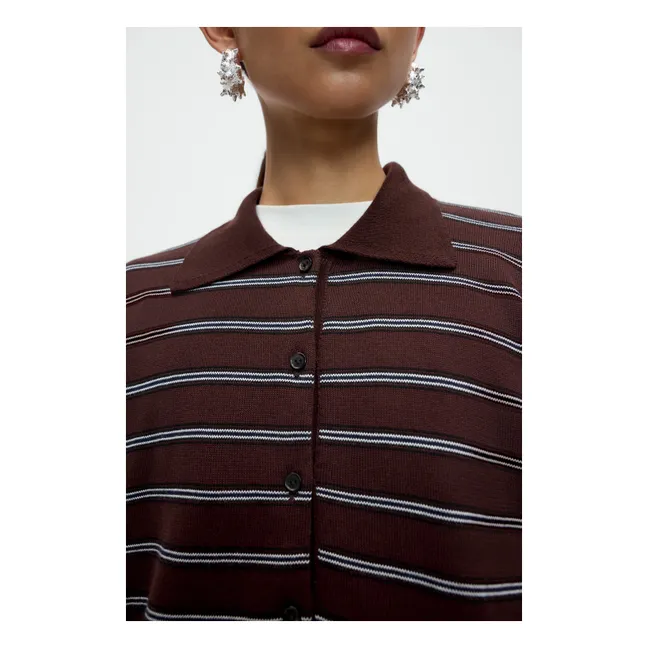 Cardigan Polo Rayé Coton | Marron