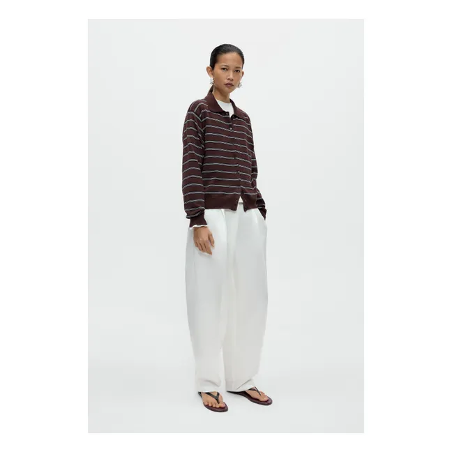 Cardigan Polo Rayé Coton | Marron
