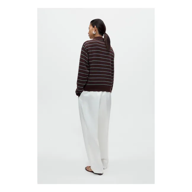 Cardigan Polo Rayé Coton | Marron