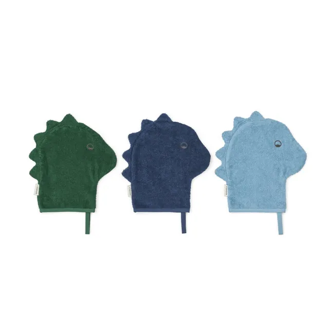 Gants de toilette Sylvester en coton bio - Set de 3 | Beach blue mix