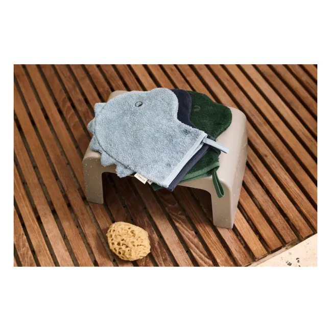 Gants de toilette Sylvester en coton bio - Set de 3 | Beach blue mix