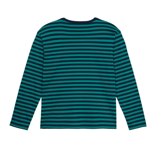 Camiseta de algodón orgánico a rayas Silas | Verde bosque