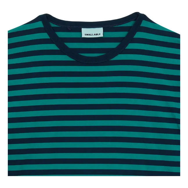 Silas Striped Organic Cotton T-shirt | Forest Green